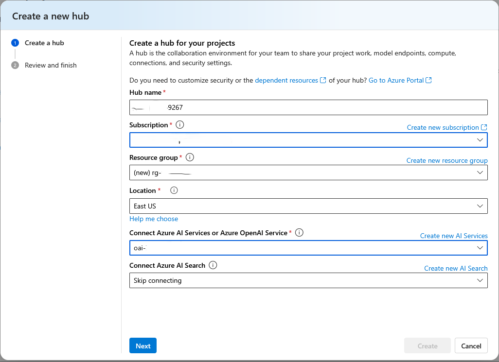 Creating Azure AI Foundry hub